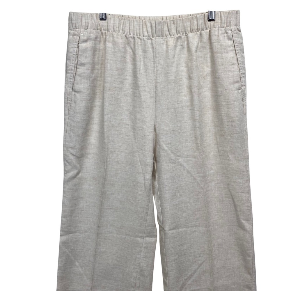 Lands' End Women's Wide Leg High Rise Linen Blend Pull On Pants Size 14
